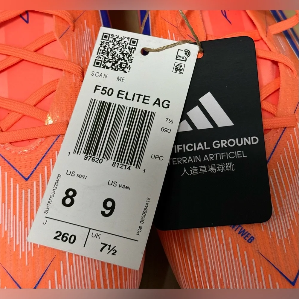 Adidas F50‎ Elite AG Soccer Cleats Beam Orange Blue JH7637 Mens Size 8